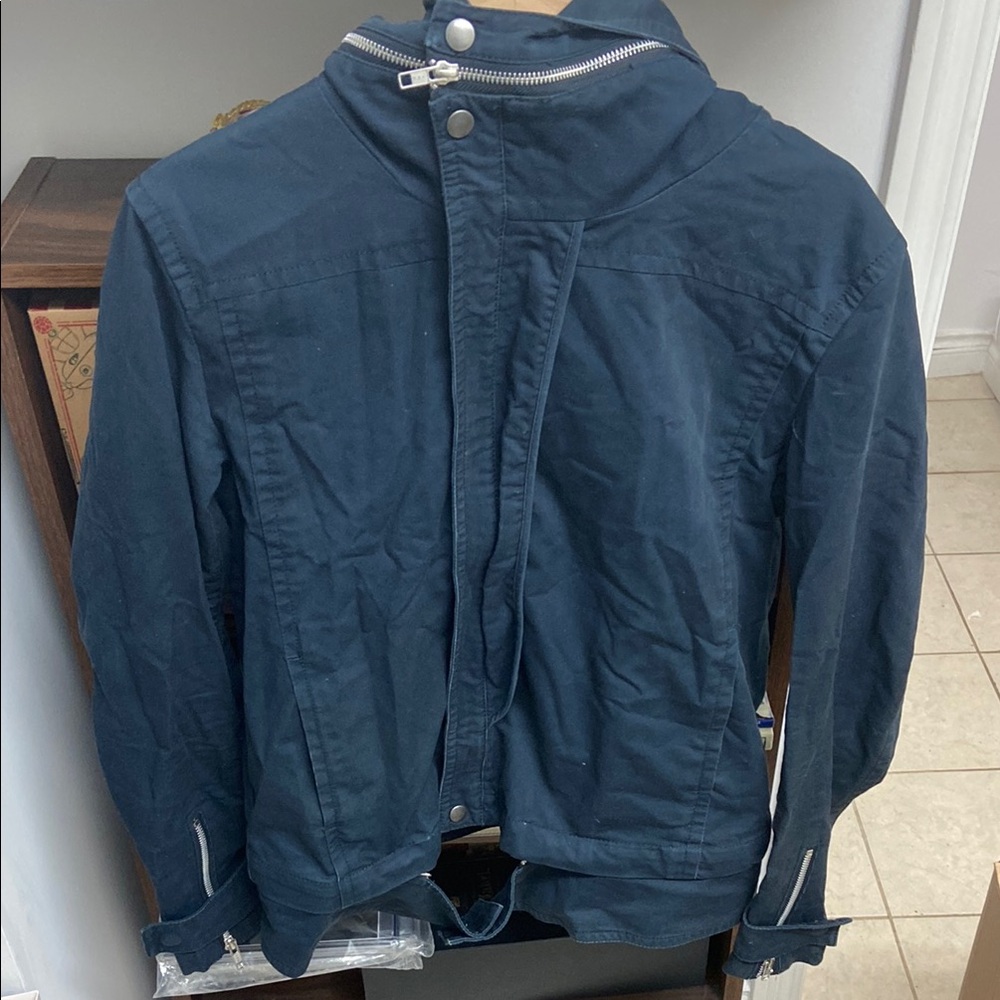 Vintage 5CM Navy Blue Jacket with Zipper Details Removable Accessories